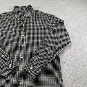 Ralph‎ Lauren Button Up Shirt Mens Medium Plaid Black Pony Logo Preppy Cotton